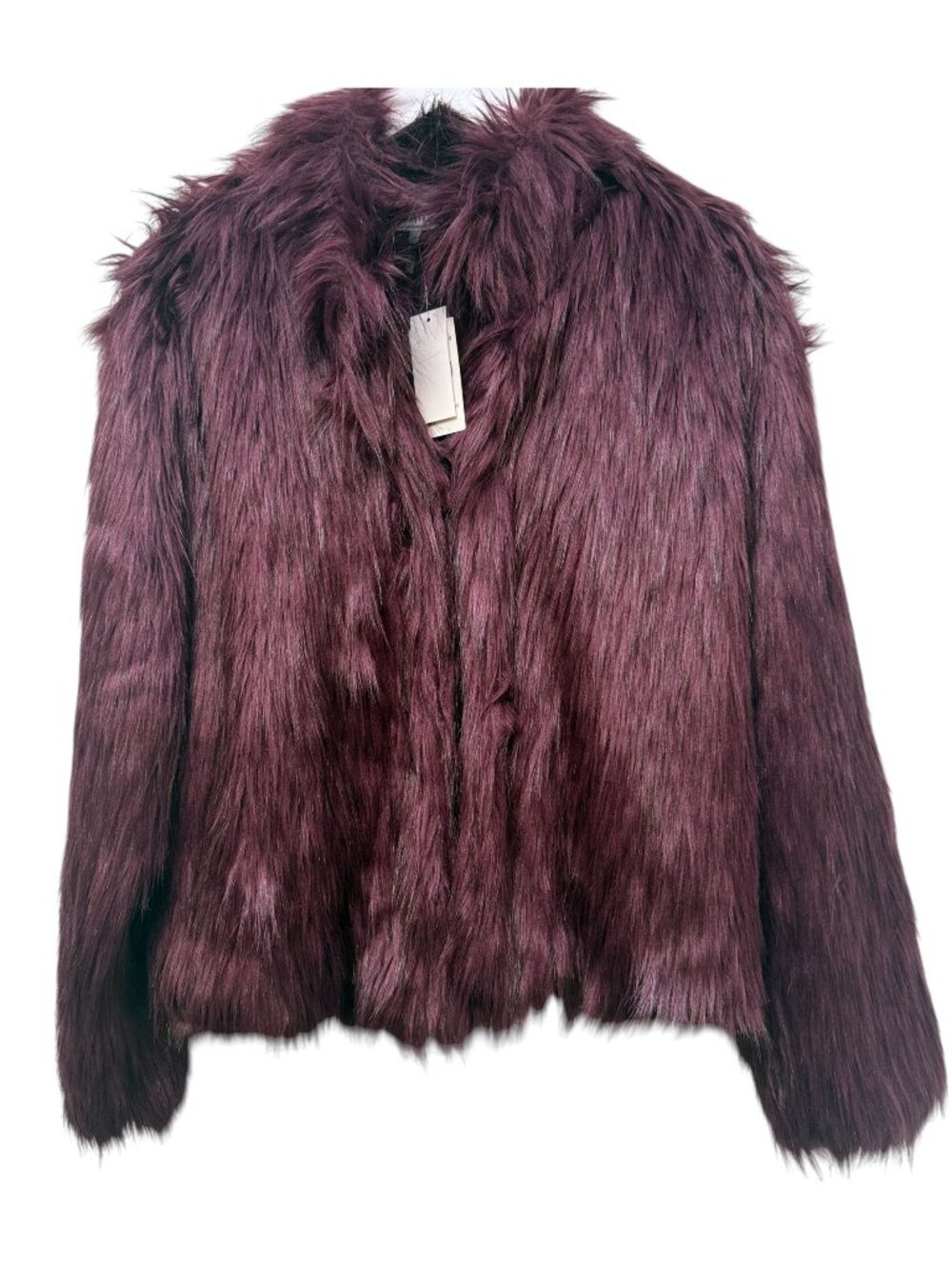 Fashion Nova Faux Fur Jacket Womens Plus Size 1X Burgundy Plum NWT Cozy Glam